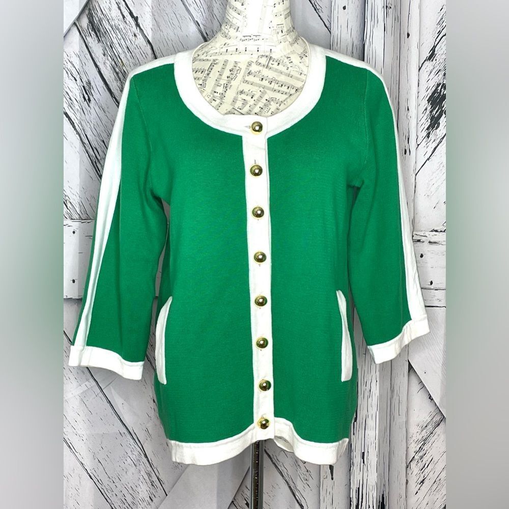 Linea by Louis Dell Olio Kelly Green Button Cardigan Vintage Size M